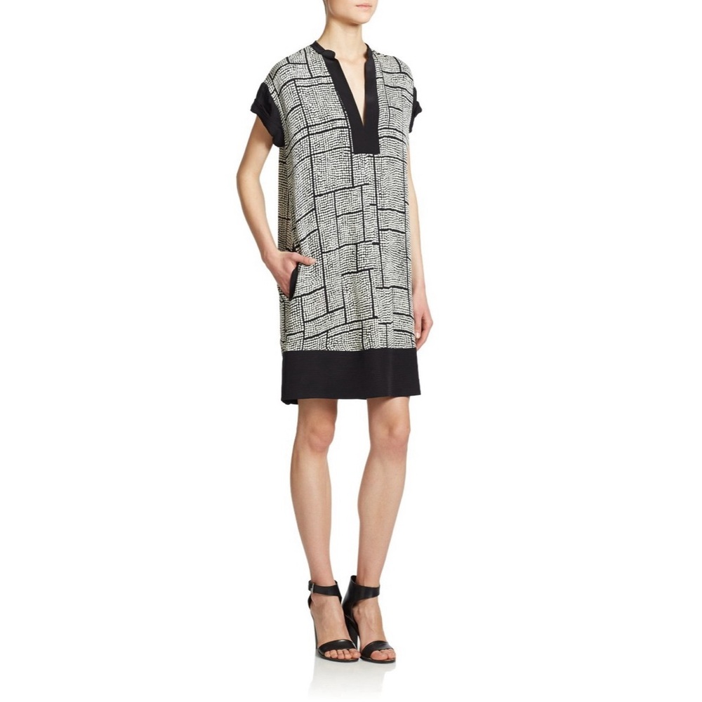 Vince Dot Grid 100% Silk Shift Dress